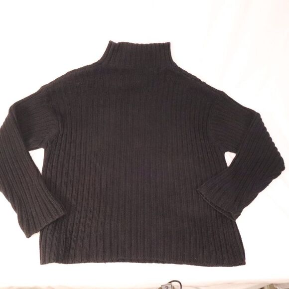 Black Turtle Neck Sweater Heavy Warm Cotton Gap Size Large Cable Knit Design - Picture 2 of 11